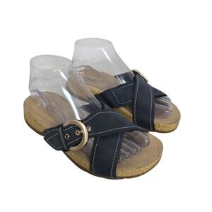 Clarks Collection Womens Reileigh May Slide Sandals Size 7 M Blue‎ Nubuck Buckle